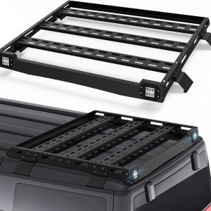 Roof Rack Rear Cargo Basket With 2 Pcs Led Light Bar Compatible for 2021 2022 2023 2024 Ford  Hardtop 4-Door,  Half Short Luggage Rack Rooftop Storage Carrier