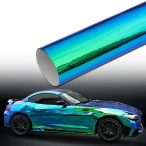 Holographic Laser Green to Blue Chrome Car Vinyl Wrap Glossy Chameleon Vehicle Vinyl Film Car Motorcycle Color Changing Film, 59.84'' x 118.11''