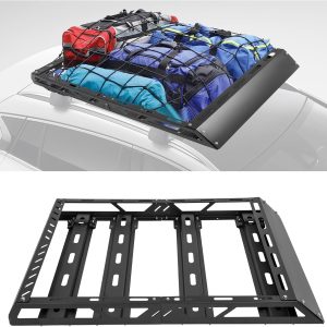 50" x 39" x 4.75" Roof Rack Cargo Basket W/Cross Bars Fit for Car SUV Pickup Truck Van Universal Top Cargo Carrier Metal Luggage Storage Holder Basket Rack for Travel 150Lbs Steel Black