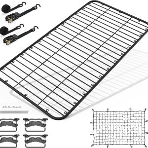 Car Roof Platform, Universal Roof Flat Rack 90" x 47" x 1.3" Heavy Duty Roof Rack Platform with Super Duty Bungee Cargo Net, Ratchet Straps and Anti-Rust Sealant Fits for SUV Truck Cars